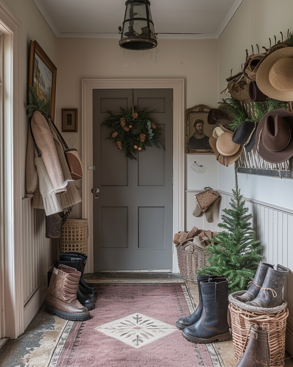 Chic farmhouse entryway with galvanized steel accents and mason jar lighting fixtures