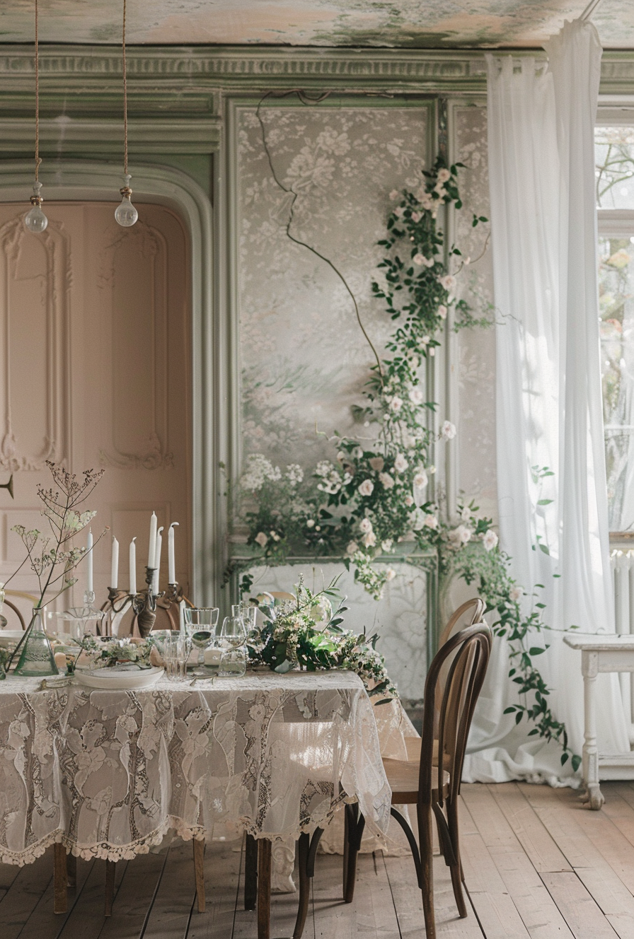 Classic French Parisian dining room decorated with decorative molding and plasterwork