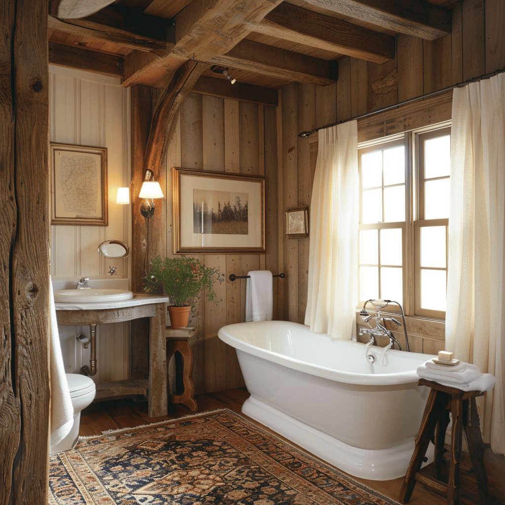 Classic clawfoot tub in a beautifully designed rustic bathroom