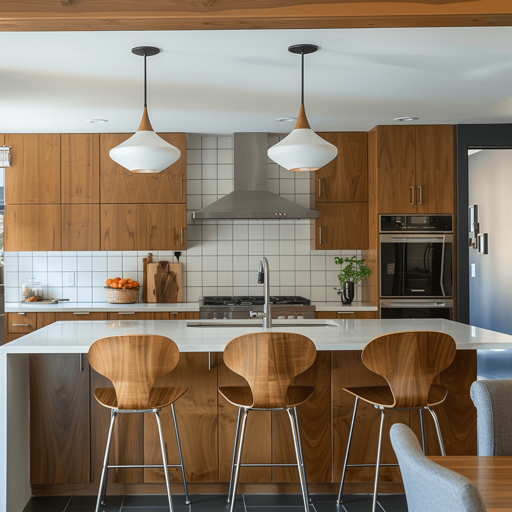 Close-up of mid-century modern kitchen elements clean lines, geometric shapes, and open floor plans in a striking composition4