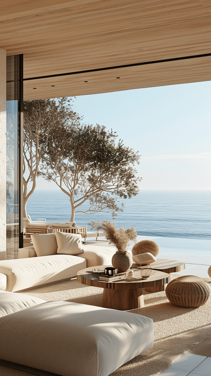 Coastal book collection displayed in a beach-style living room