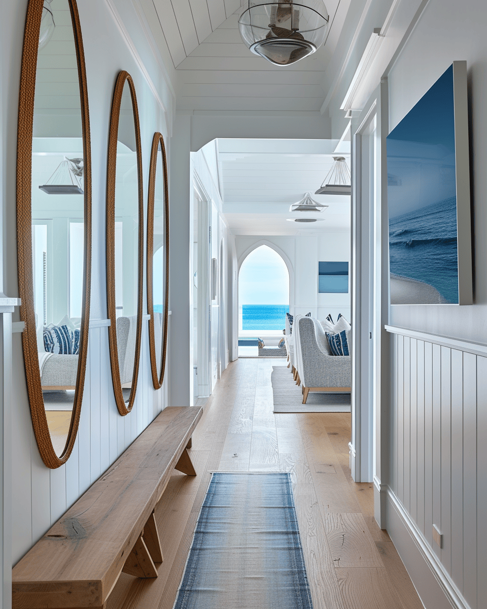 Coastal hallway blueprint for designing a perfect beach-inspired entry with strategic decor placement