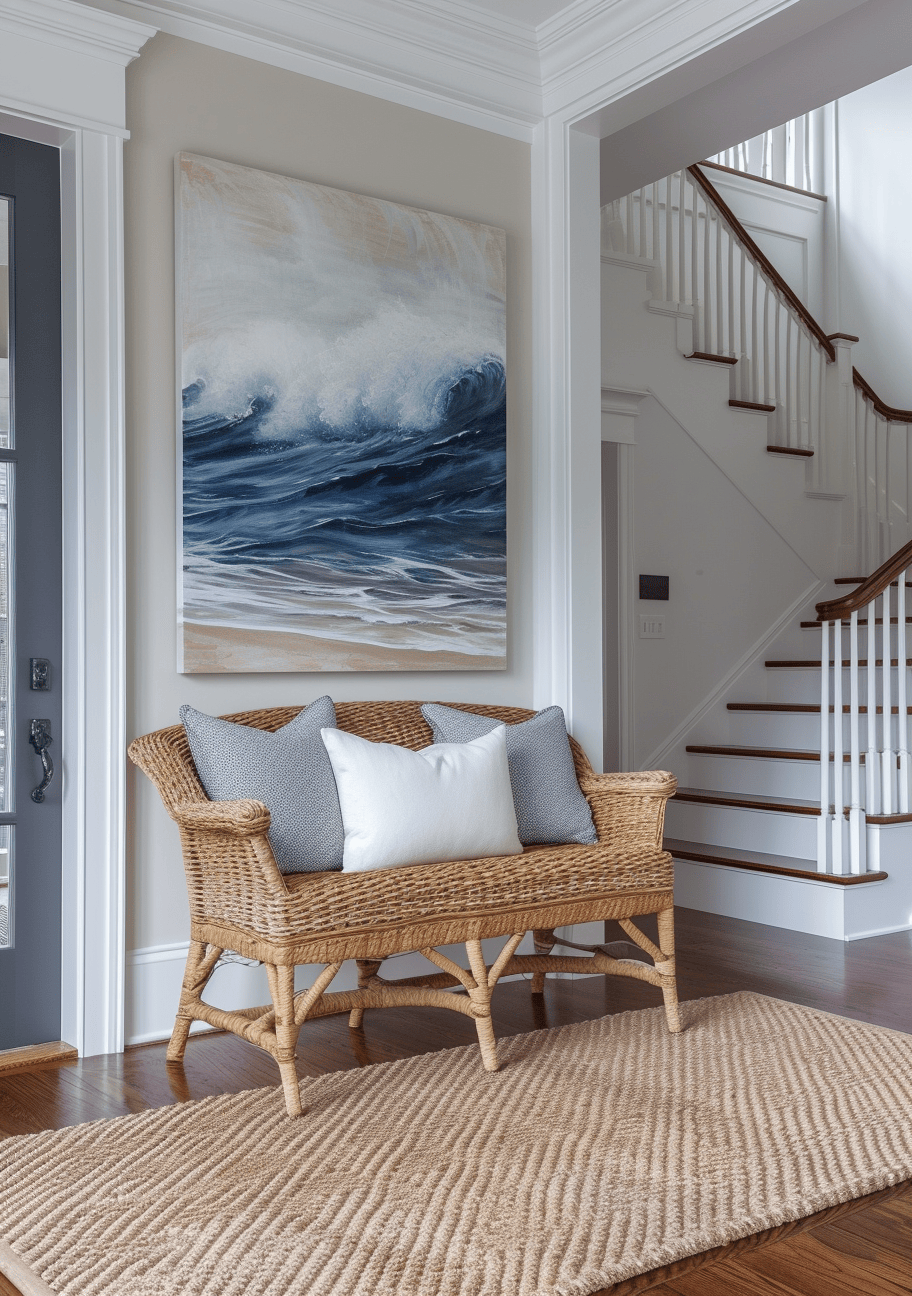 Coastal hallway charm with accessories that add a touch of the ocean to your home's entrance