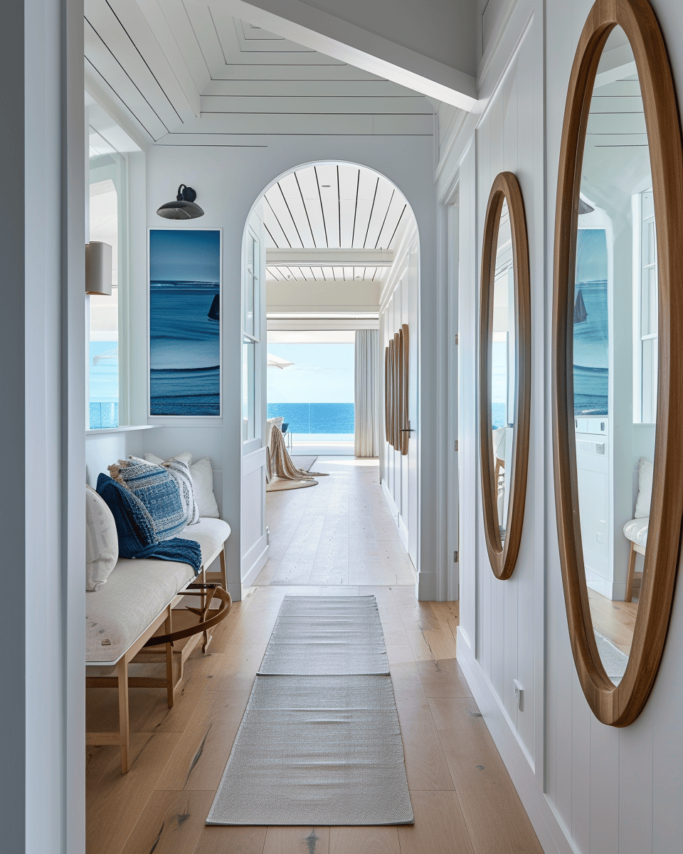 Coastal hallway flair adding personal touches to a beach entrance with distinctive coastal pieces