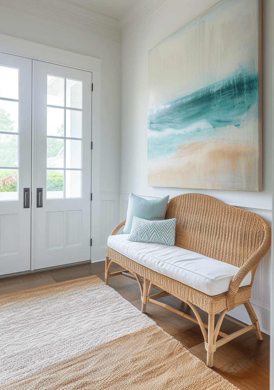 Coastal hallway harmony combining sleek lines with oceanic elements for a modern coastal look