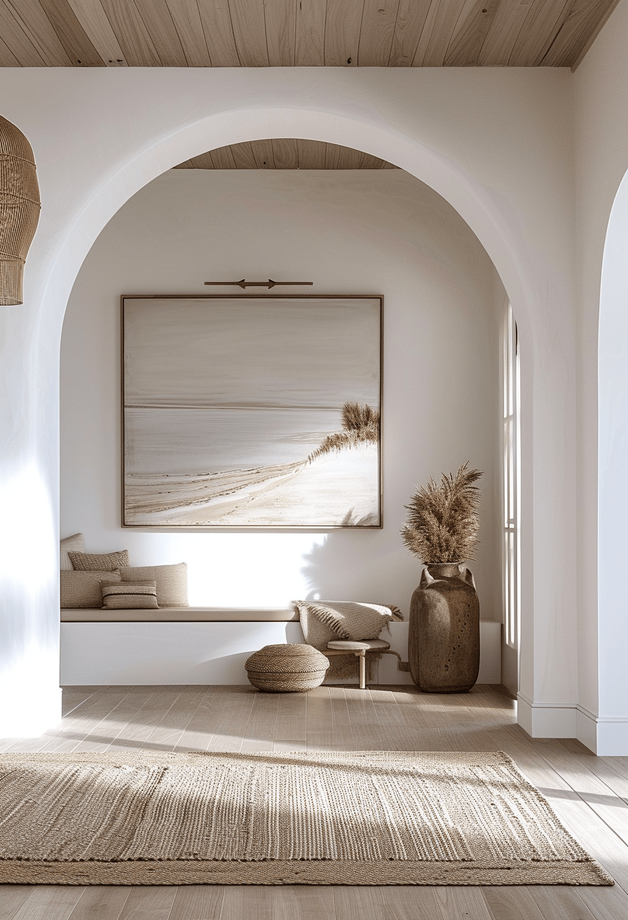 Coastal hallway journey from simple design to a chic, beach-inspired entryway transformation