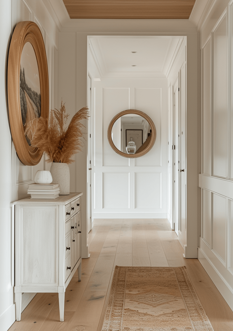 Coastal hallway refresh with chic maritime lighting and fresh, oceanic color schemes