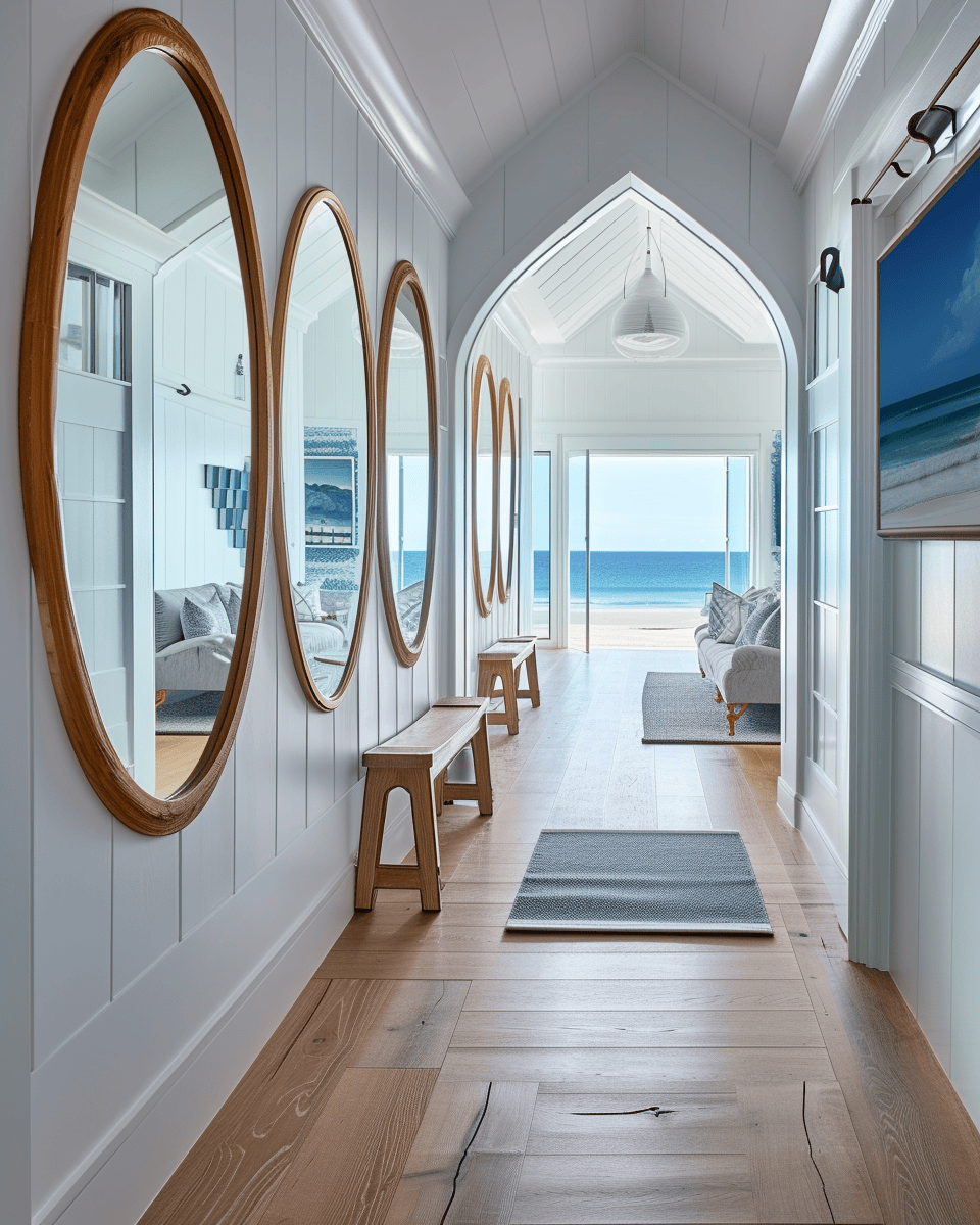 Coastal hallway revival with refreshing coastal charm and updated beachy decor elements