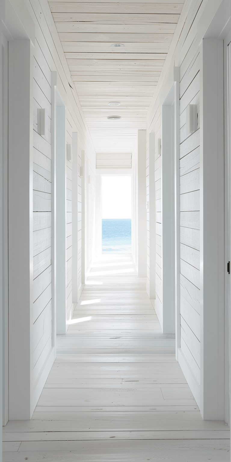 Coastal hallway secrets to achieving a beach-inspired ambiance with layered textures and light