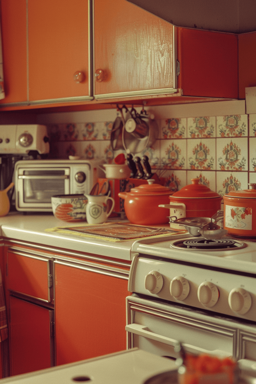 Contemporary 70s kitchen with mixed material countertops