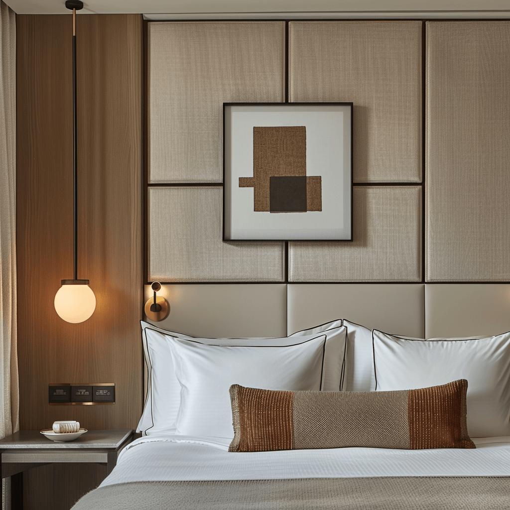 Contemporary bedroom showcasing a custom-designed bed with a built-in headboard that seamlessly blends with the room's aesthetic