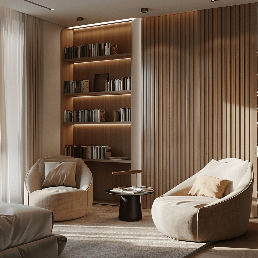 Contemporary bedroom showcasing a dedicated space for lounging and reading that enhances the room's functionality and comfort