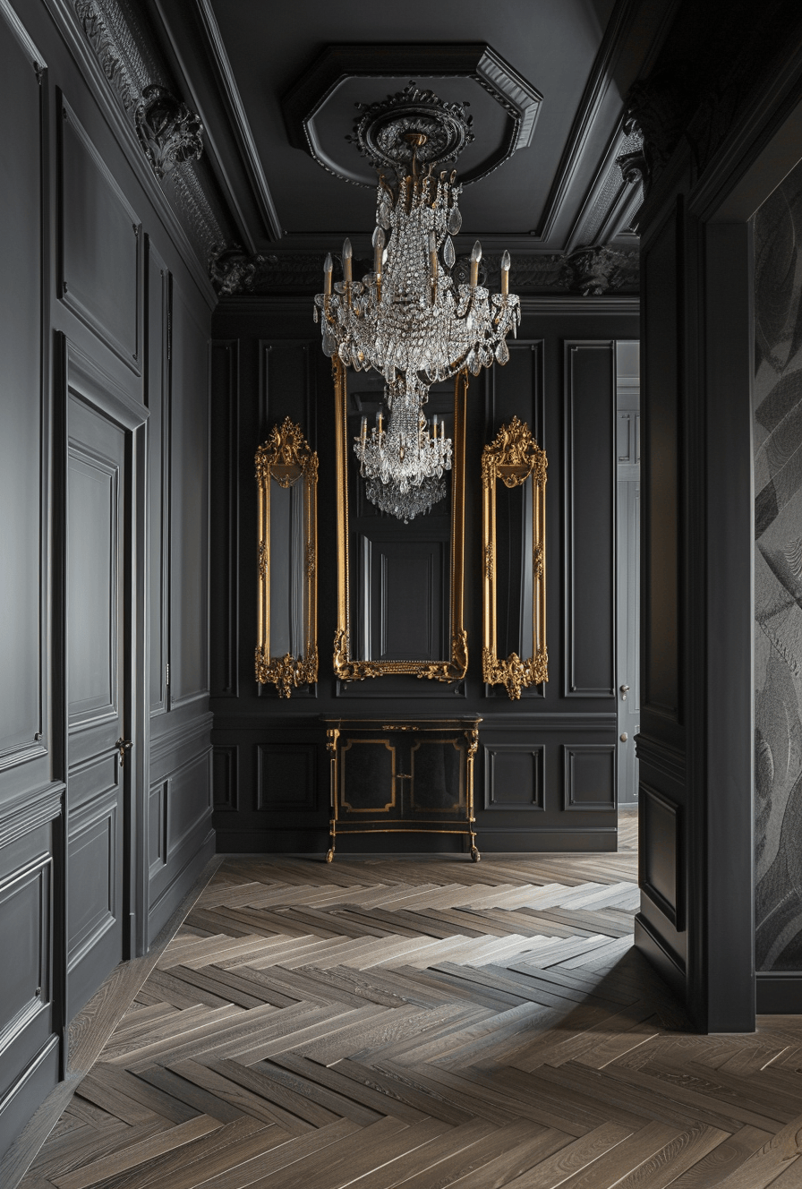 Contemporary twist on a Victorian hallway with modern decor and classic architecture