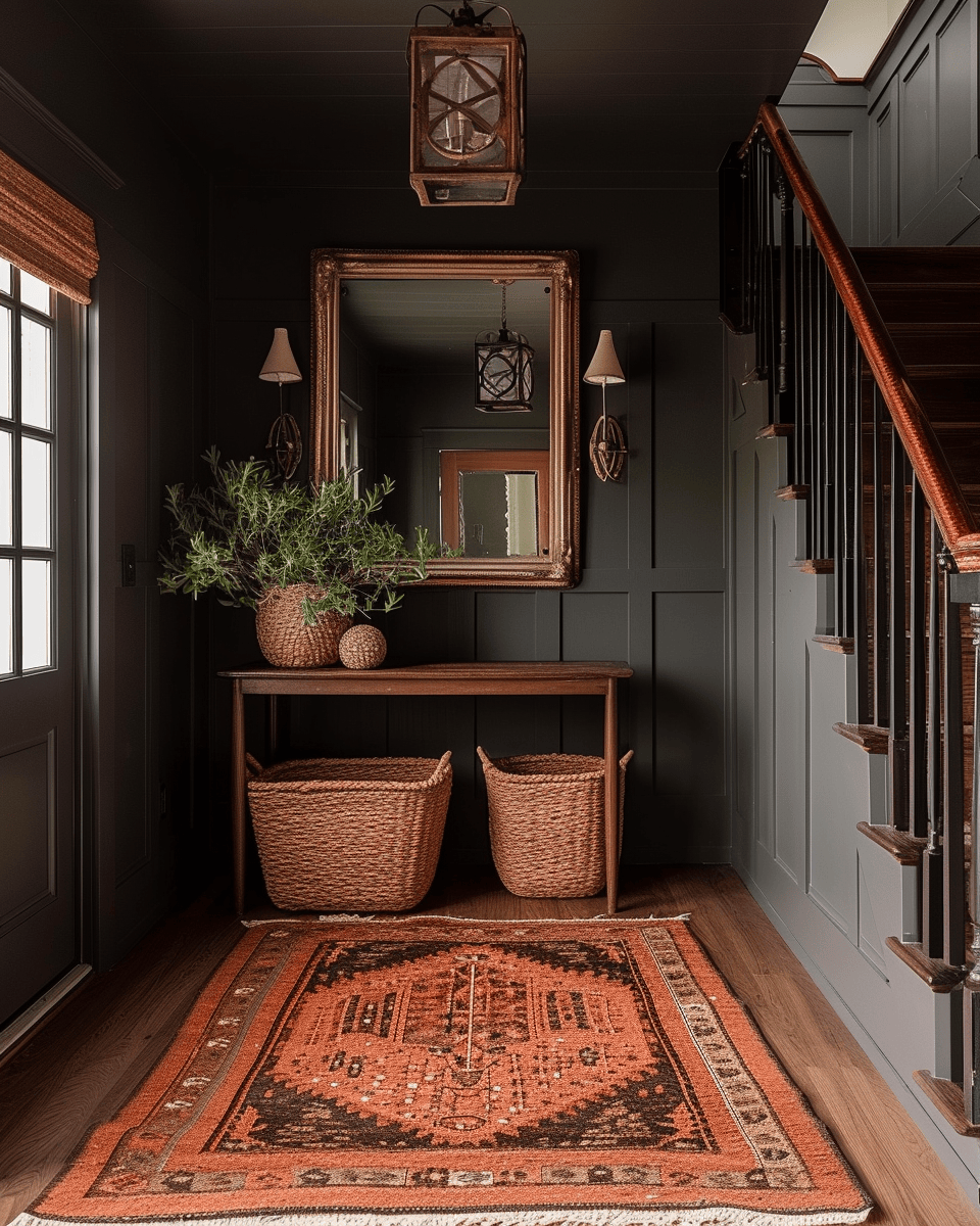 Country rustic hallway inspiration with classic elements like quilts and barn doors, perfect for a warm, welcoming entryway