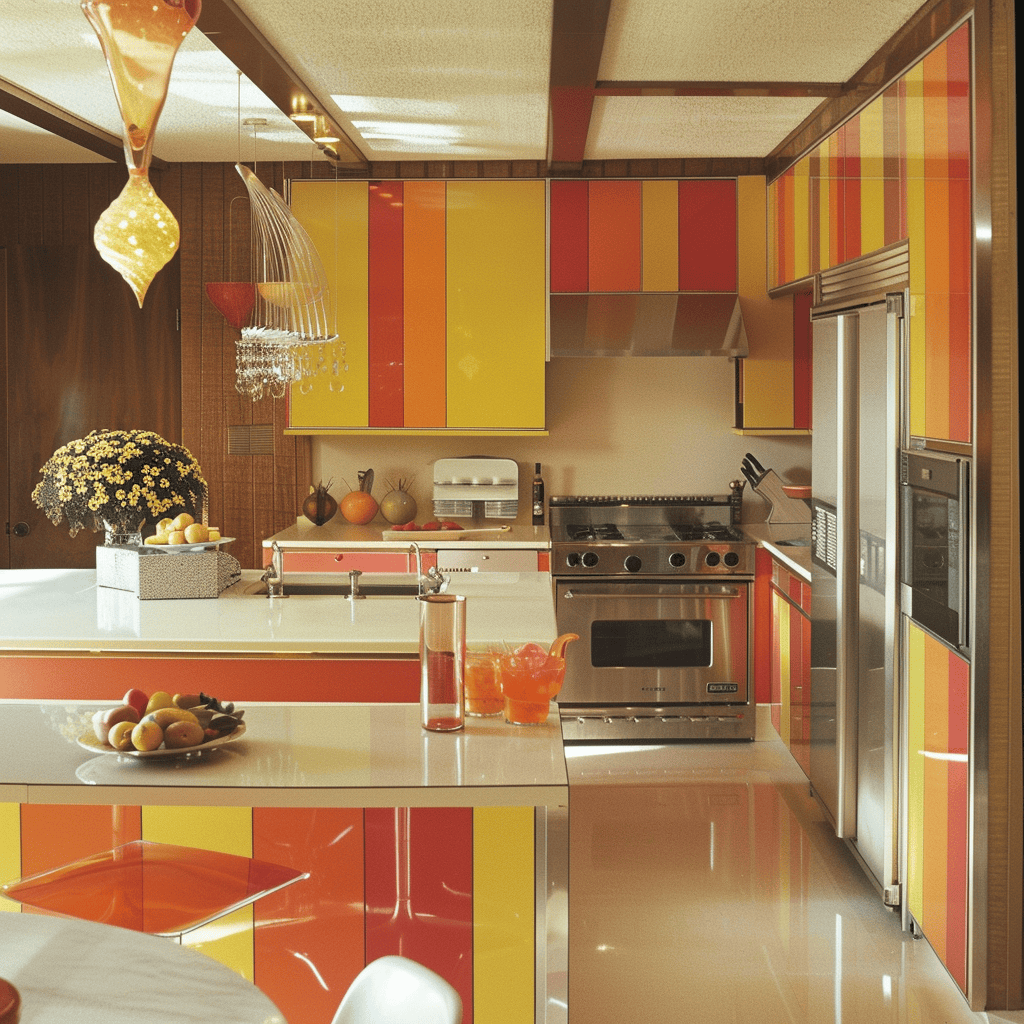 Cozy 70s kitchen with terra cotta tile backsplash