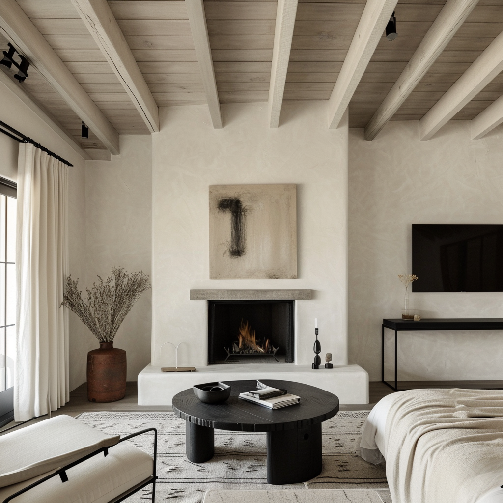 Cozy farmhouse bedroom with a rustic wooden headboard and soft, plush pillows