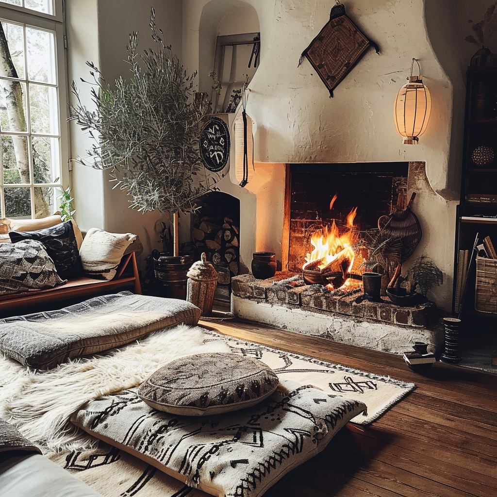 Creative bohemian living room decor ideas with tapestries and handmade items