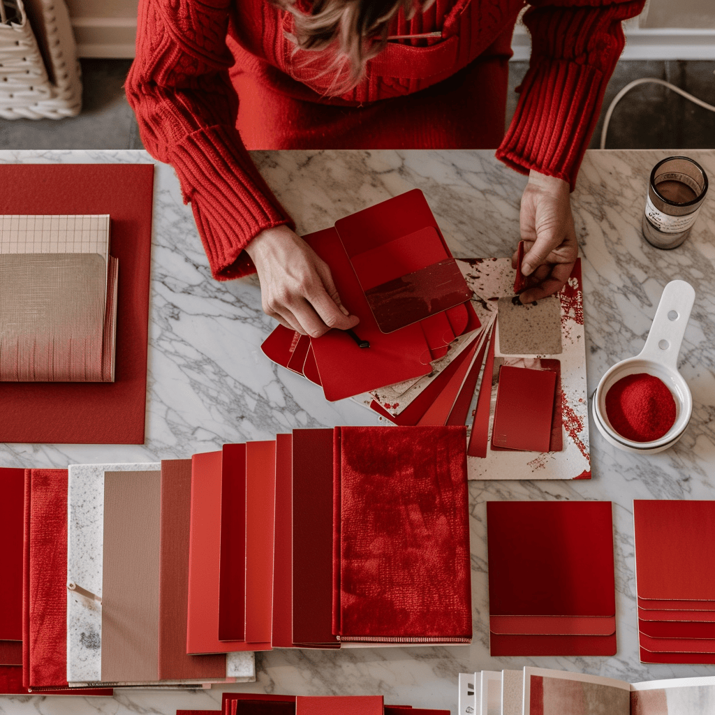 Creative mood board focusing on the use of red in modern interior design