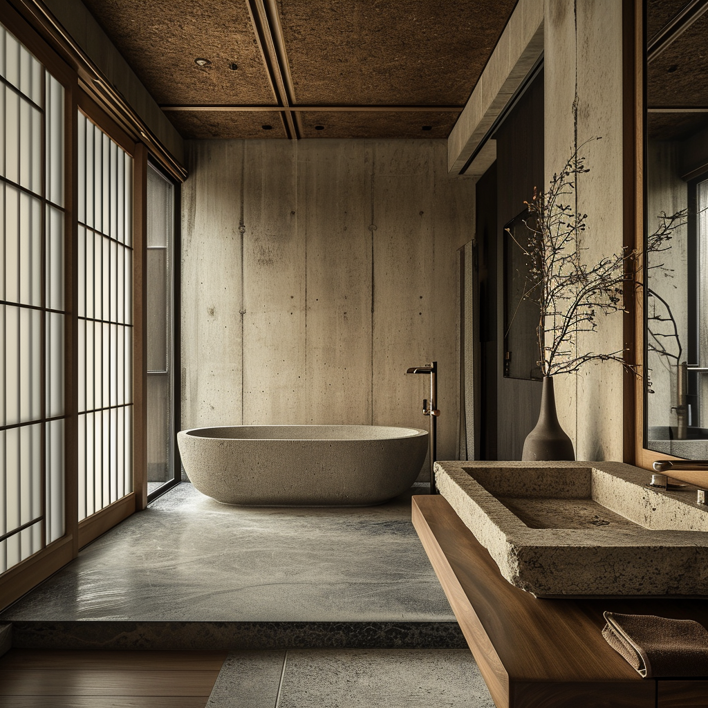 Cutting-edge Japanese style bathroom modern with sleek surfaces and minimalist decor..png