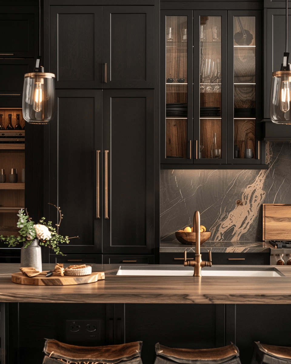 Dark Kitchen Cabinetry/ Dark cabinets that perfectly complement the kitchen's aesthetic