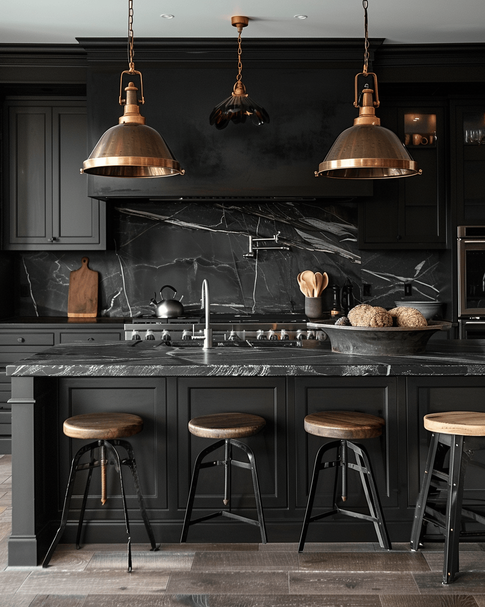 Dark Kitchen Countertops/ Elegant and durable dark quartz countertops in a luxurious kitchen