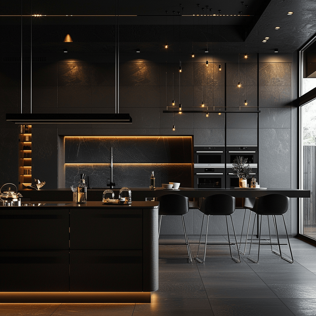 Dark Kitchen Dining Sets/ Elegant dining furniture complementing the dark kitchen mood