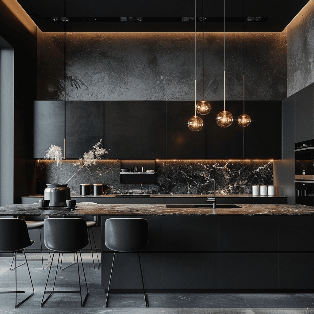 Dark Kitchen Trends/ A trendy kitchen with the latest in dark design aesthetics