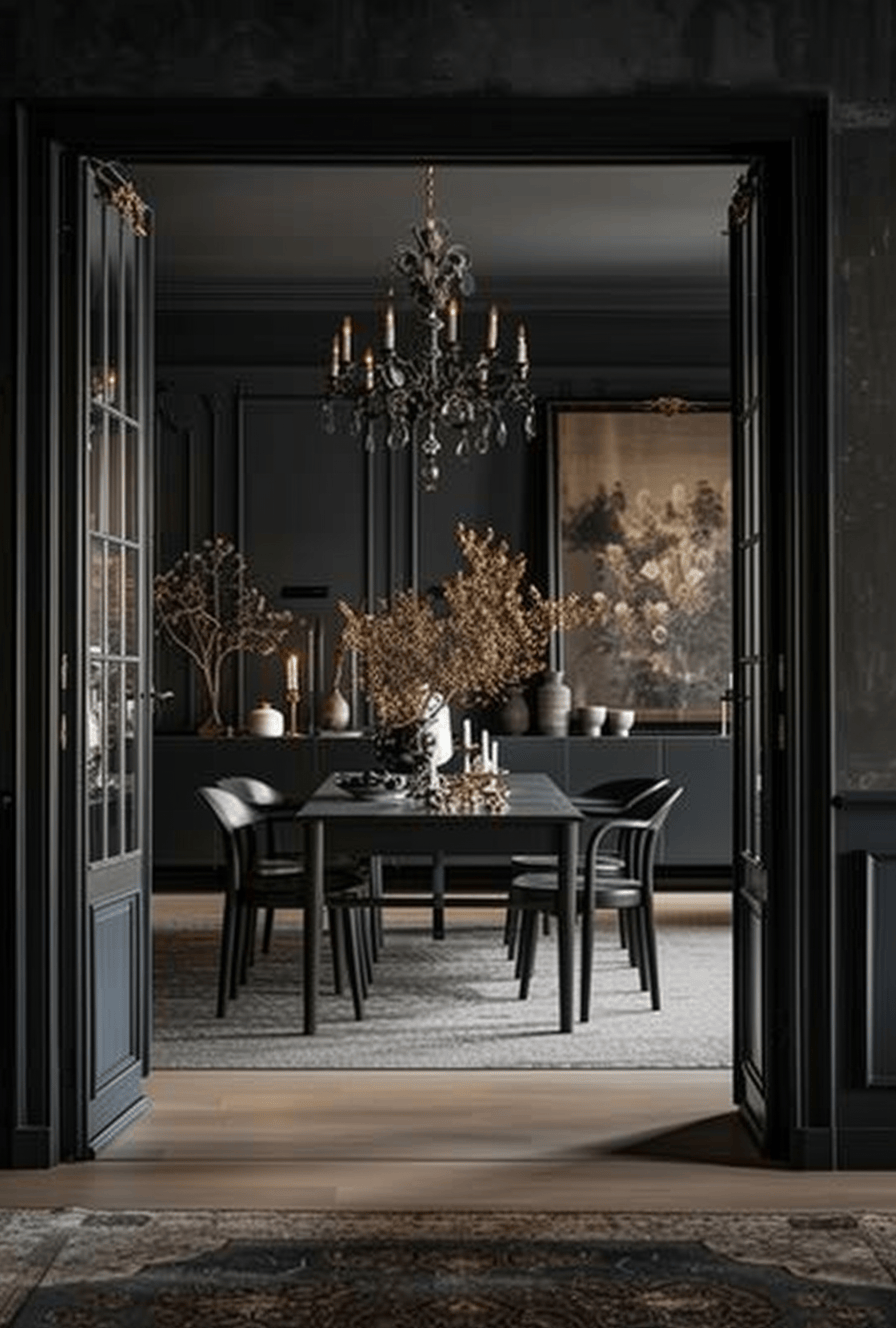 Dark dining room aesthetic featuring elegant decor, design ideas, and luxury accents