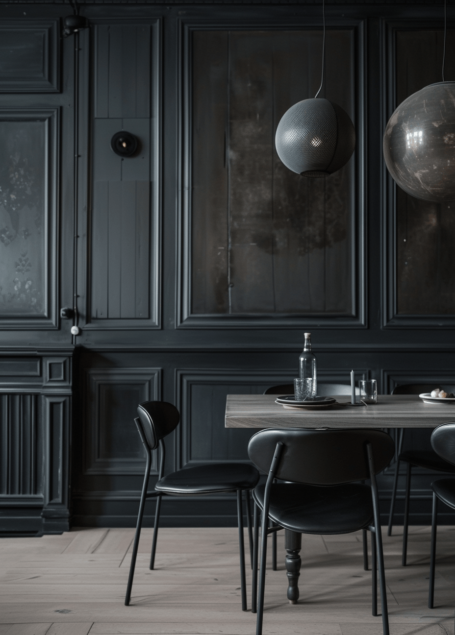 Dark dining room design ideas with statement lighting and cozy textures