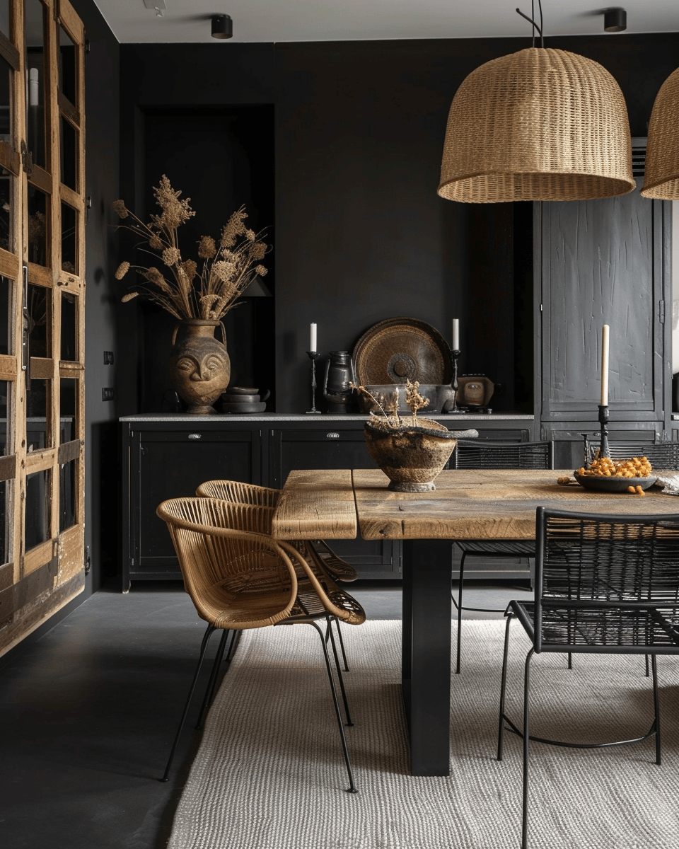 Dark dining room ideas for men with bold furniture and statement pieces