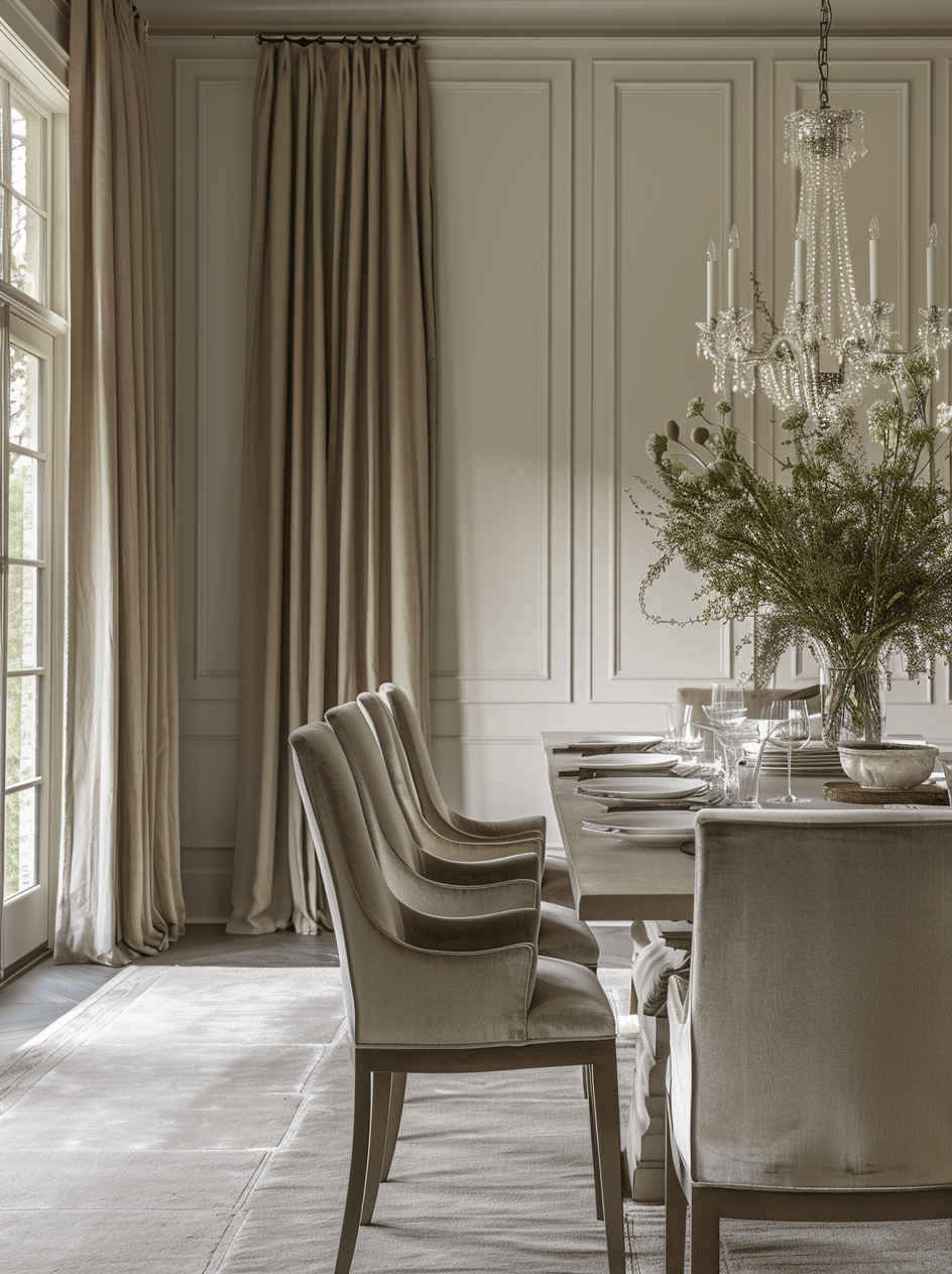 Dark wood paneling giving a Victorian dining room a cozy, sophisticated look