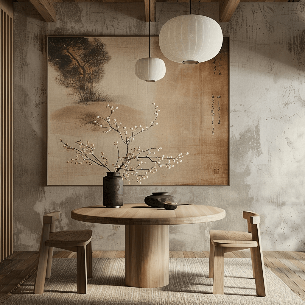 Dimmable lighting for adjustable ambiance in a Japandi dining space