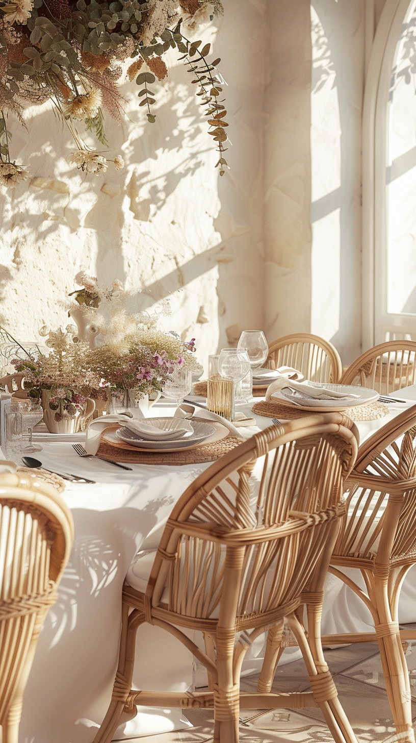 Eclectic boho dining room blending traditional and contemporary elements