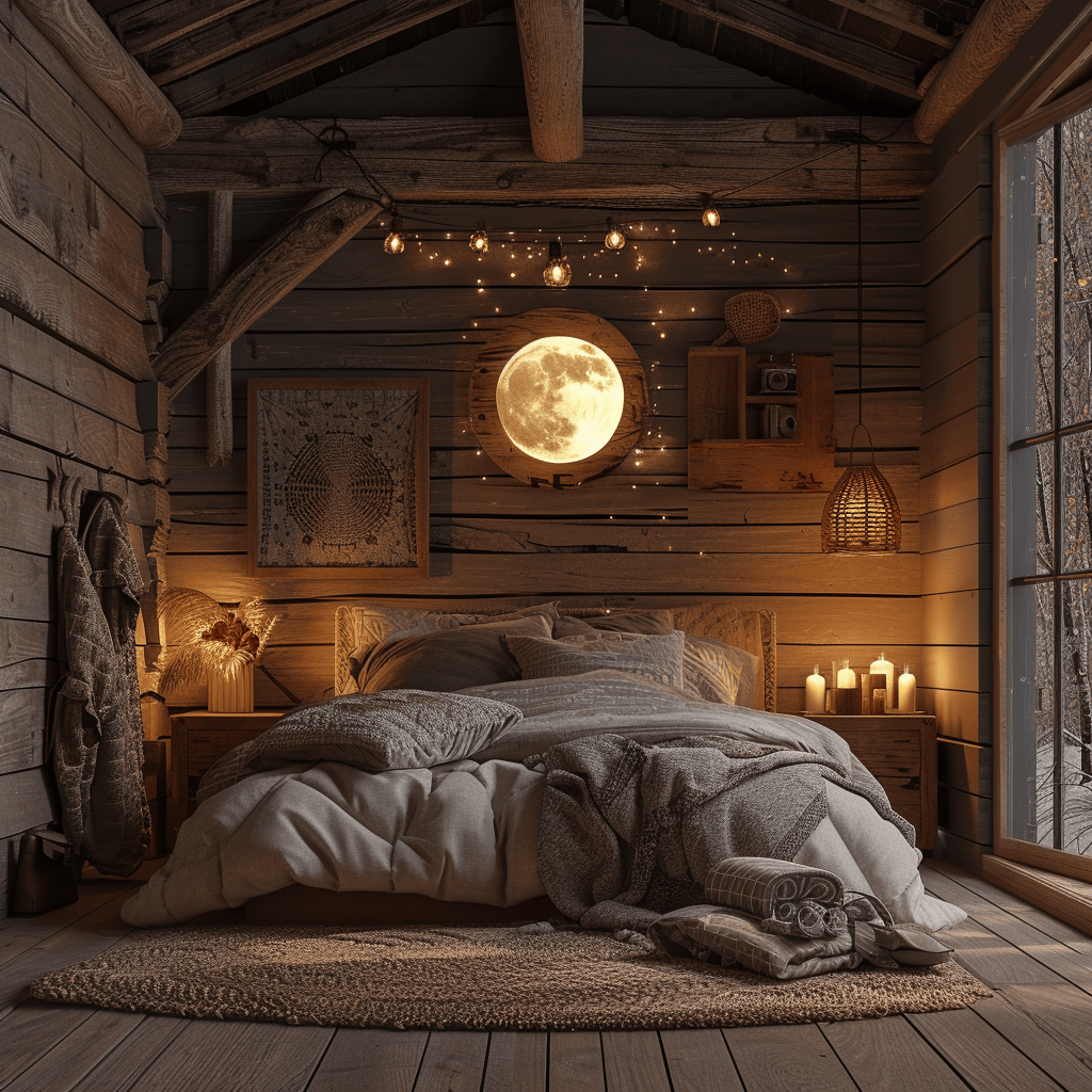 Eco-friendly rustic bedroom featuring upcycled furniture pieces