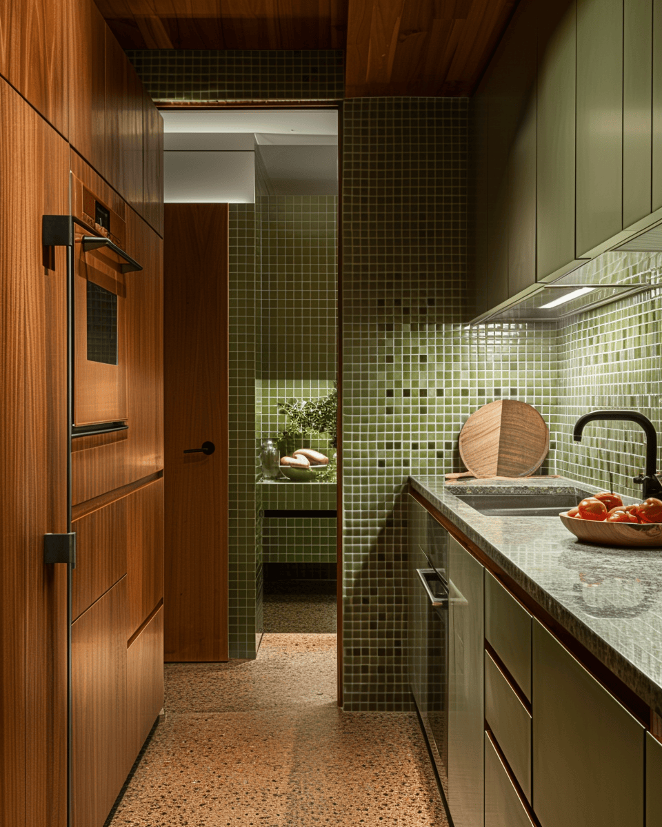 Elegant 70s kitchen with drop ceilings and recessed lighting