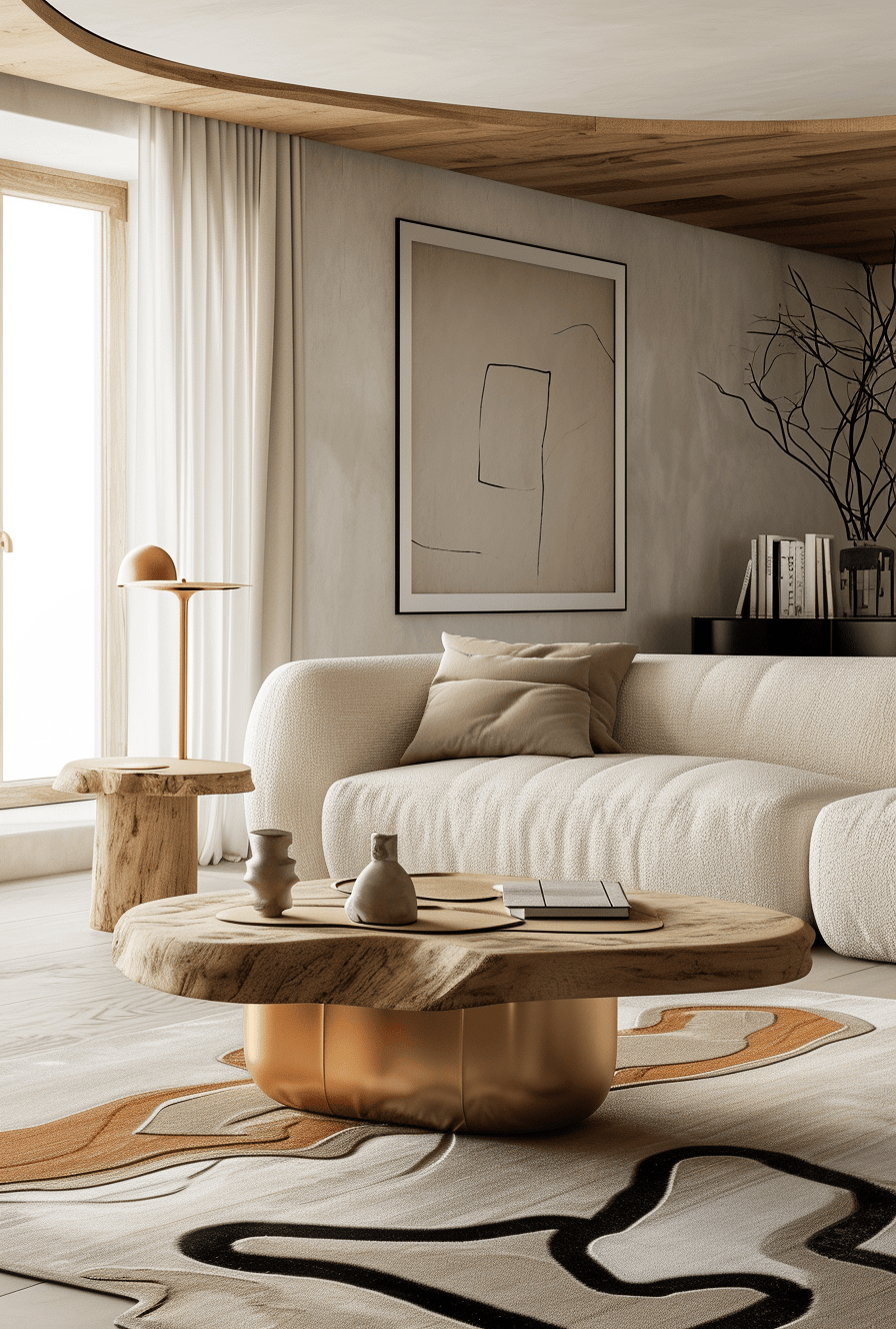 Elegant Japandi living room with a subtle color scheme and natural light
