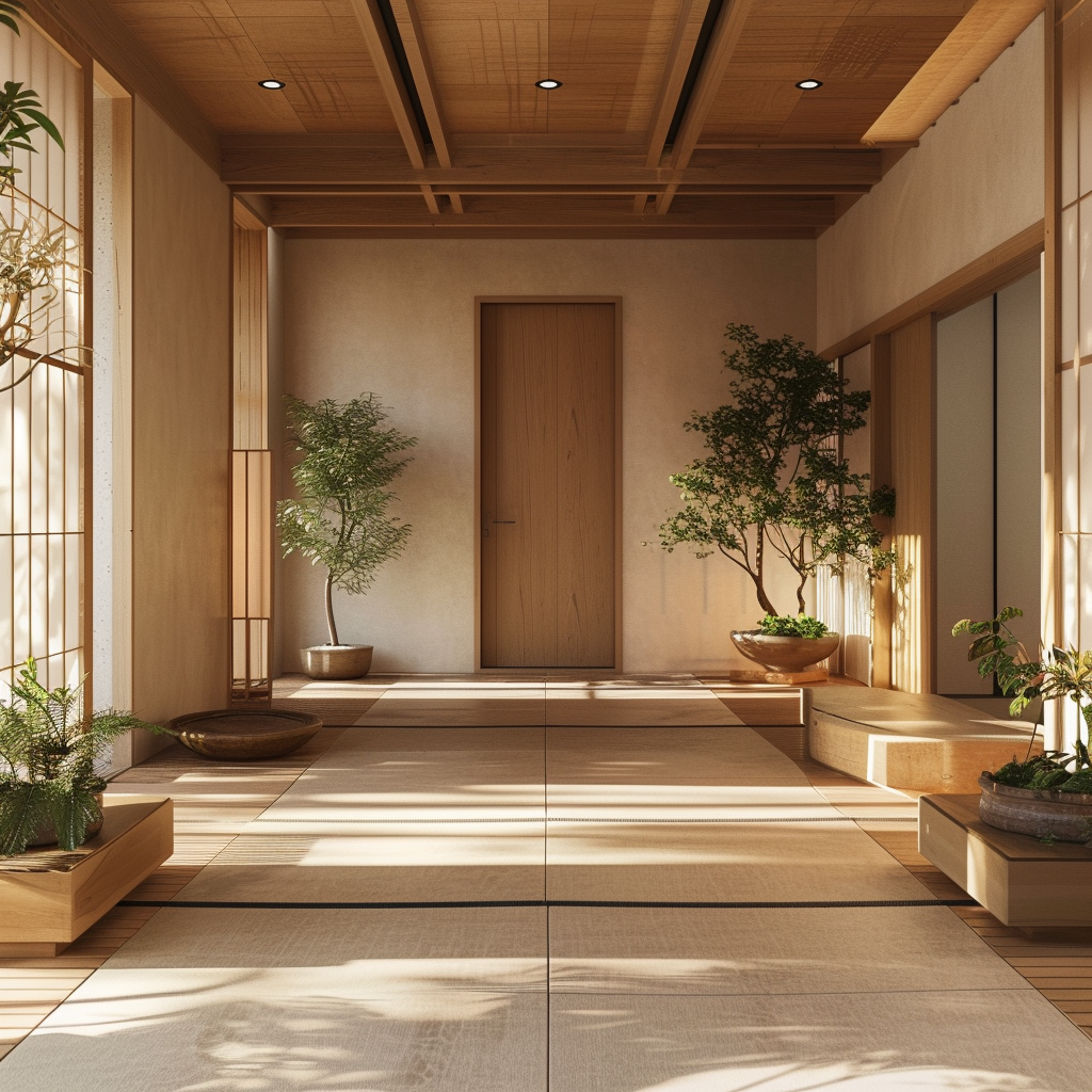 Elegant Japanese hallway design emphasizing simplicity and natural materials