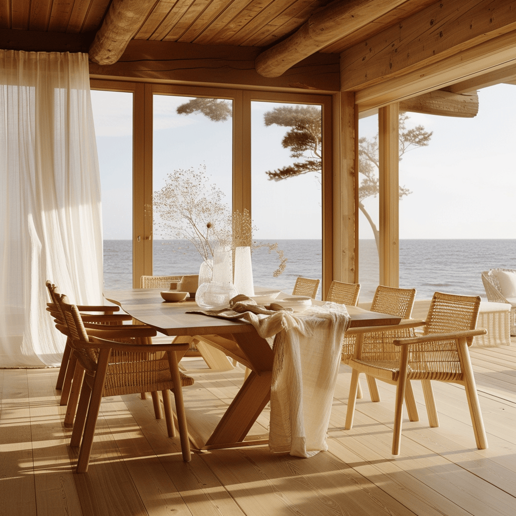 Elegant beachy dining room design blending comfort with coastal aesthetics