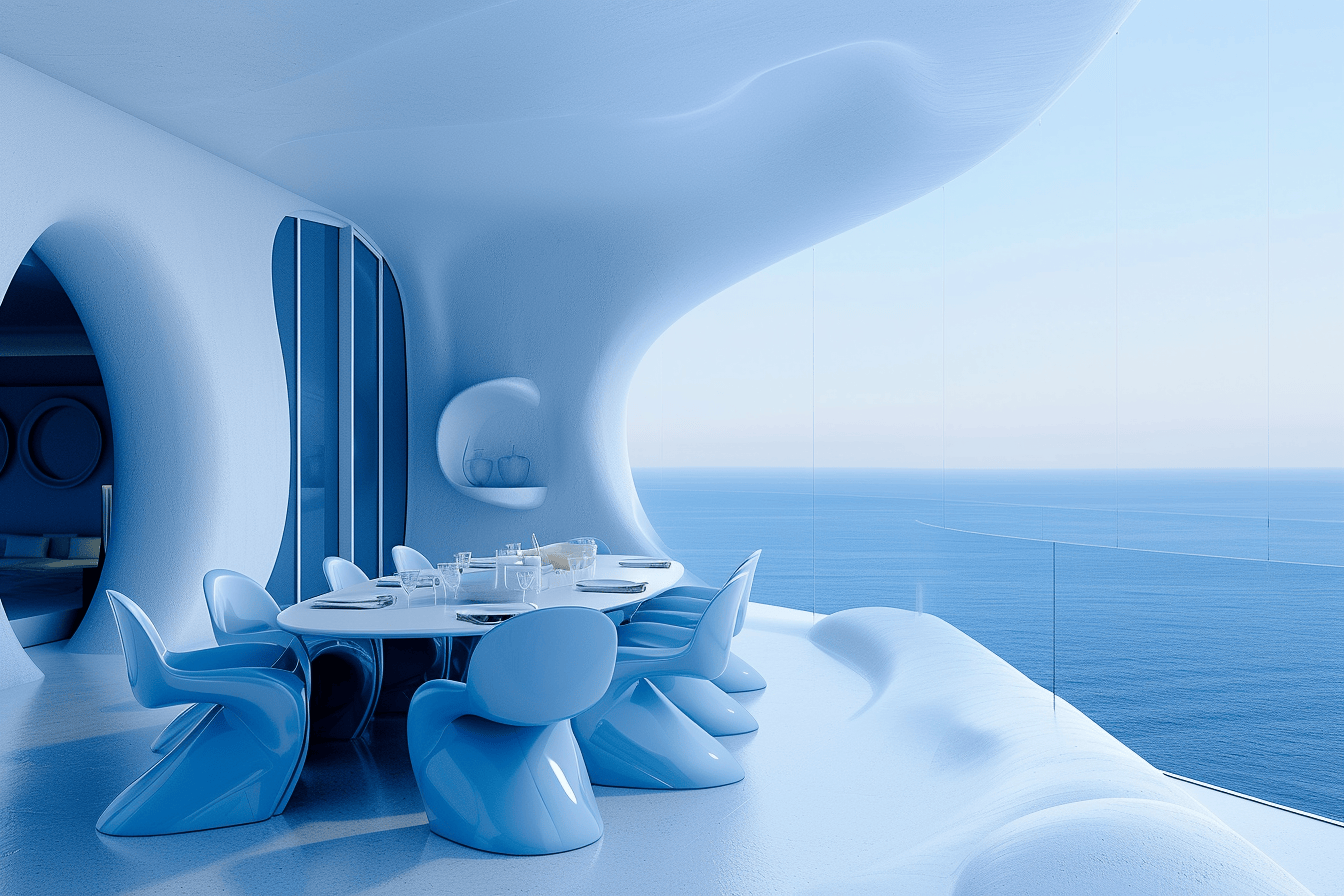 Elegant coastal dining room design blending modern elements with oceanic themes