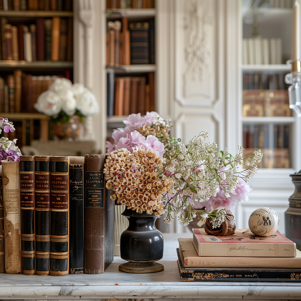 Elegant entryway table displaying a collection of personal mementos, welcoming guests with a glimpse of the homeowner's life