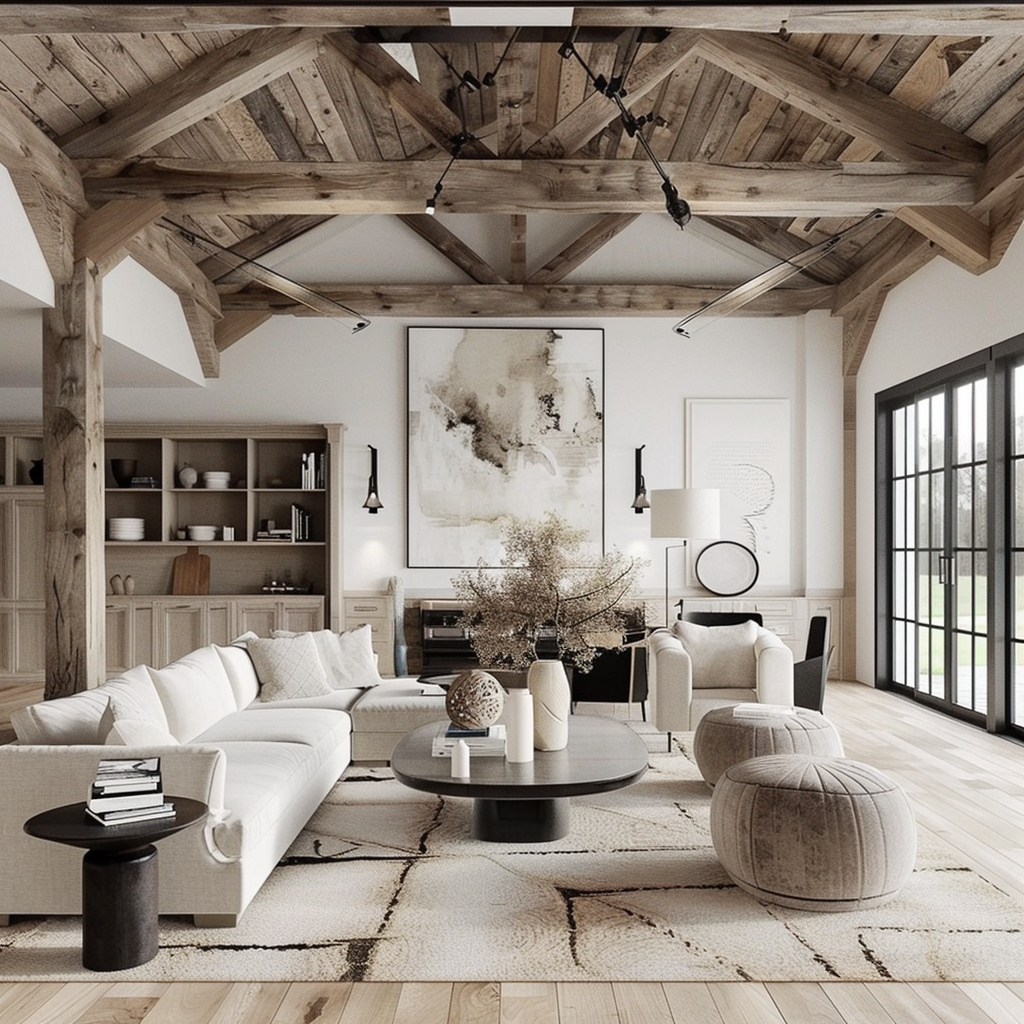 Elegant mix of old and new in a modern farmhouse setting with natural textures and clean lines