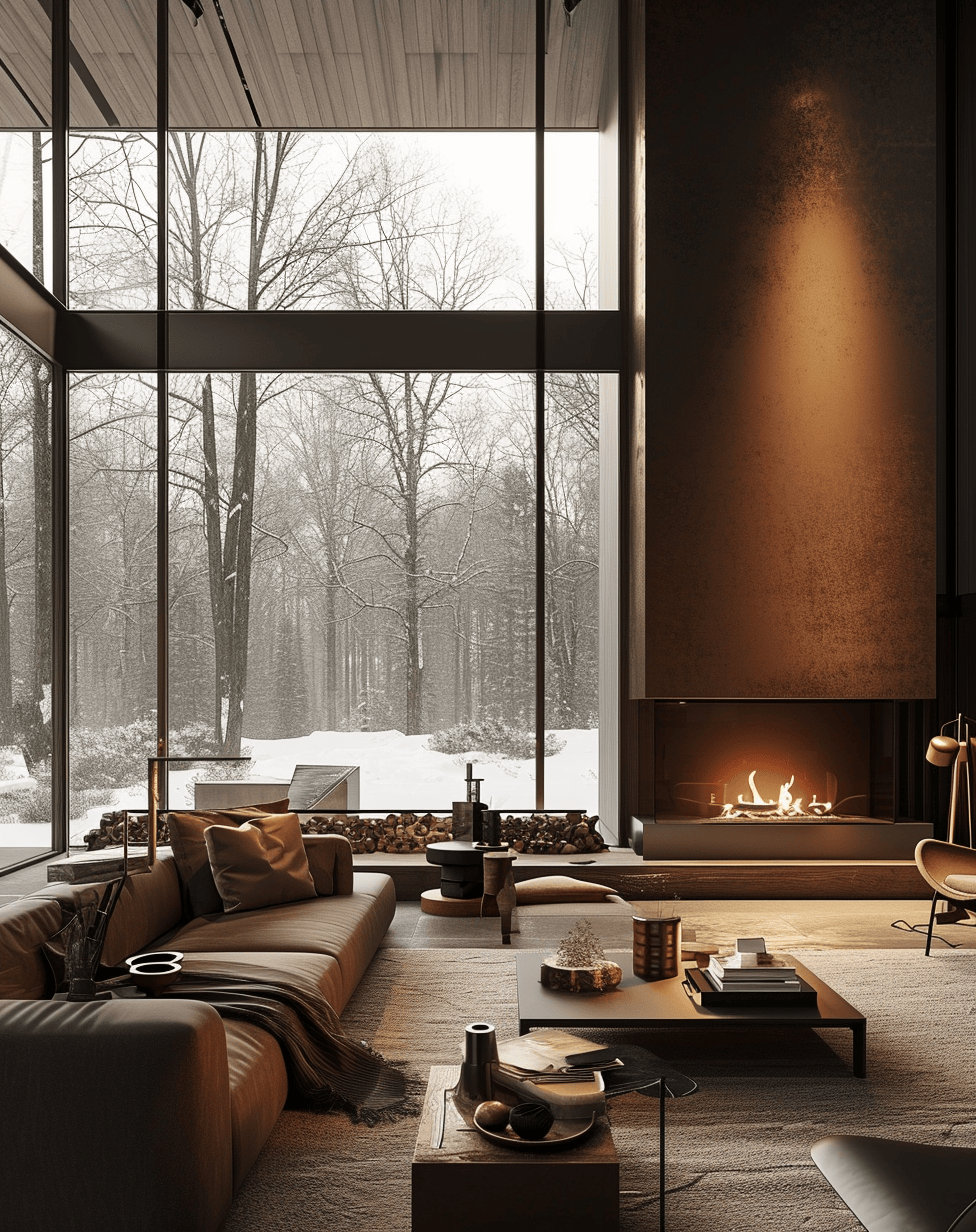 Elegant monochromatic art in a serene Japandi living room setting