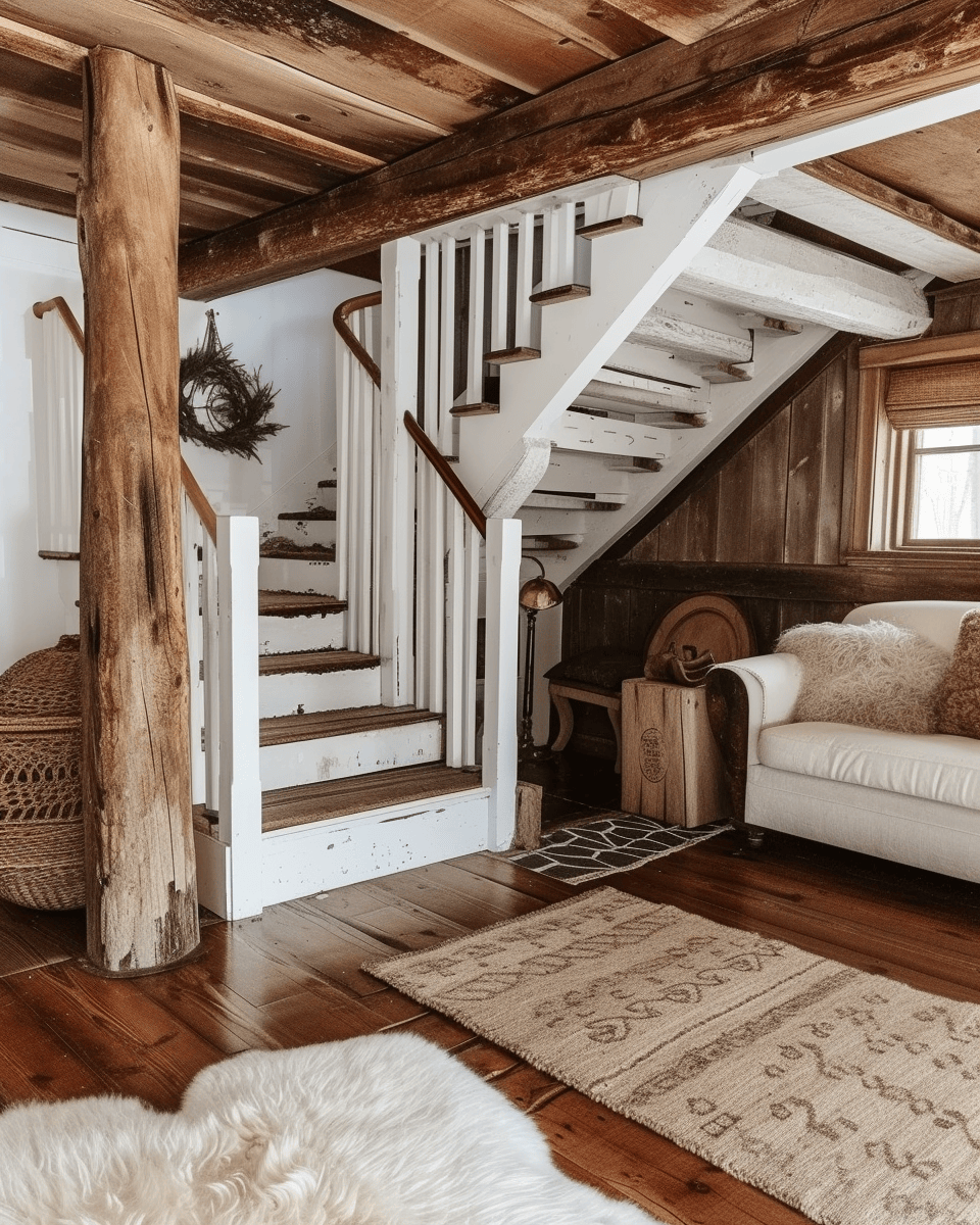 Embracing rustic elegance in hallway design with sophisticated furnishings and timeless rustic decor