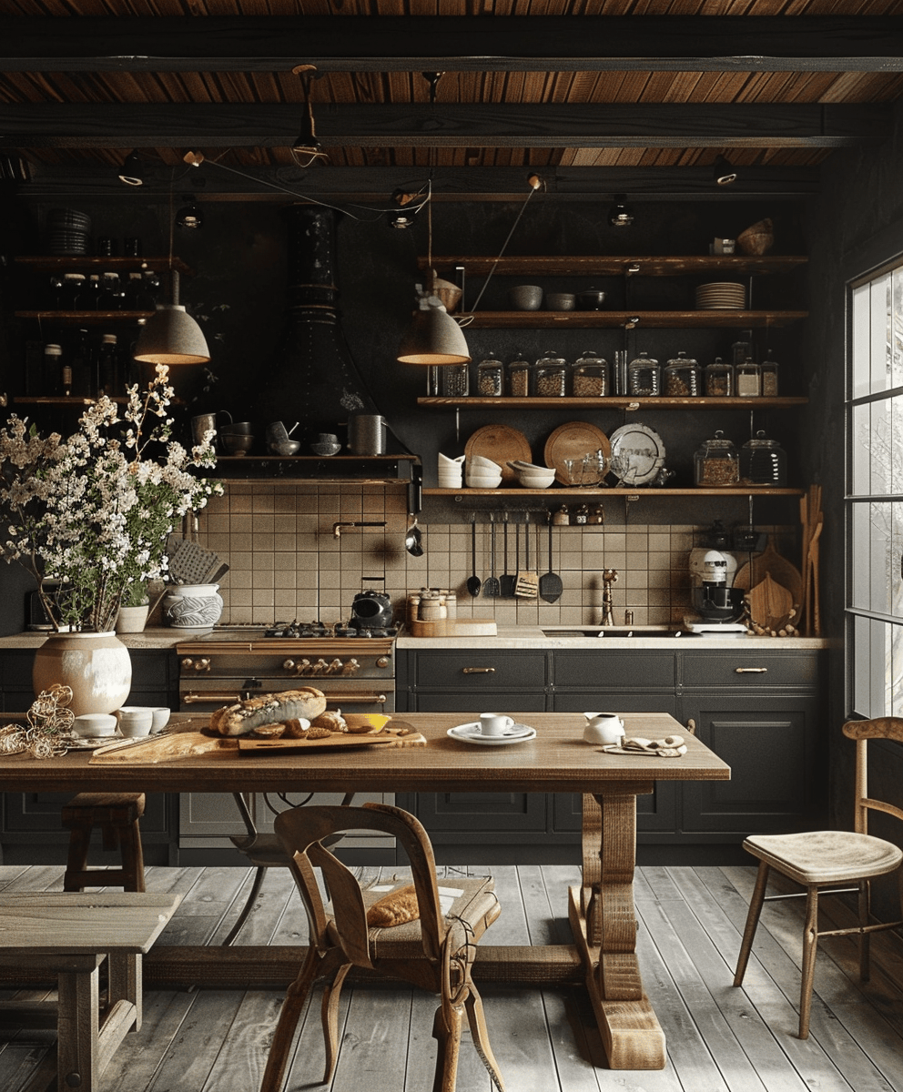 Expanding space with strategically placed mirrors in a rustic dining area