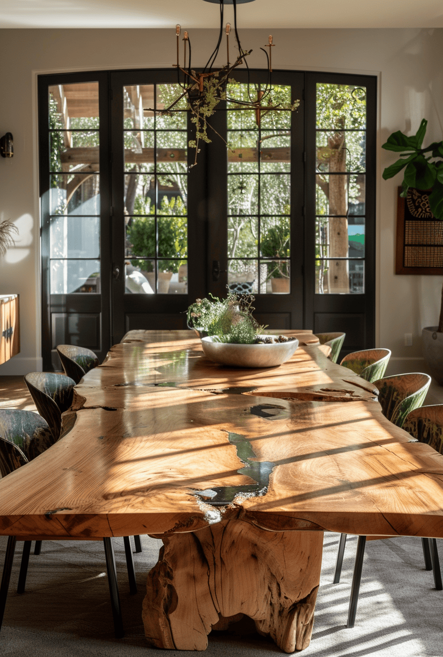 Farmhouse chic meets mountain lodge in themed rustic dining room