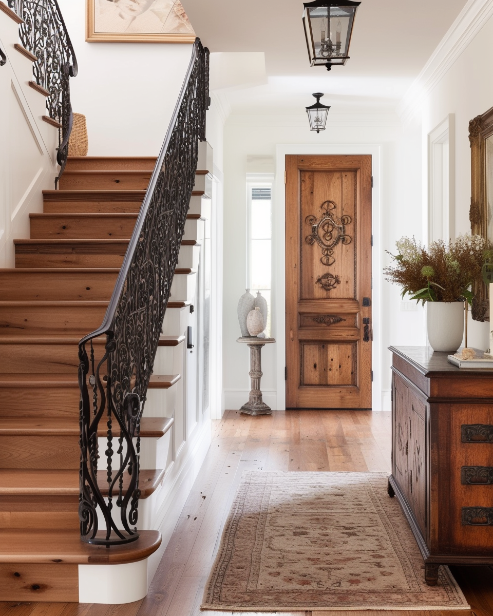 Farmhouse hallway design combining farm style elements with modern aesthetics