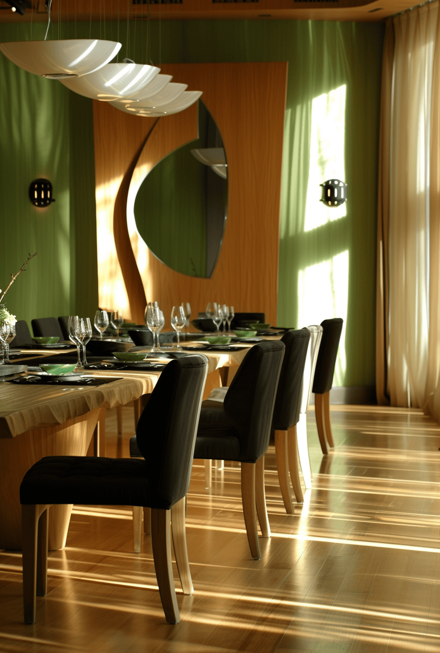 Fluted glass details on lighting in a chic Art Deco dining room