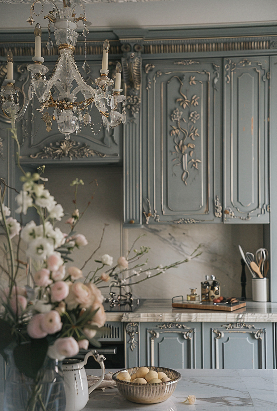 French Parisian kitchen makeover essentials with a focus on soft color palettes and natural light