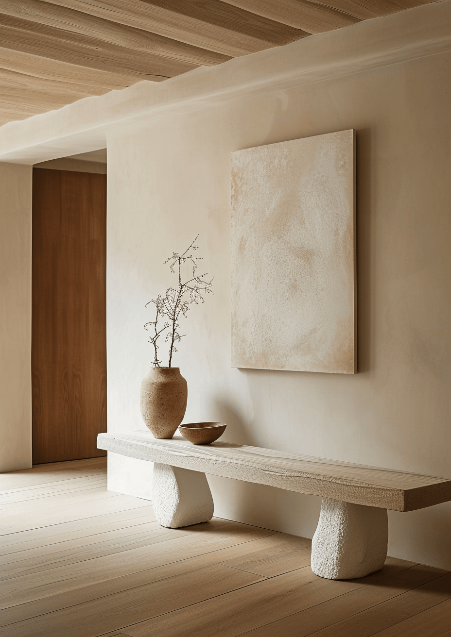 Harmonious Japandi entrance with minimalist design and a calming, neutral color scheme