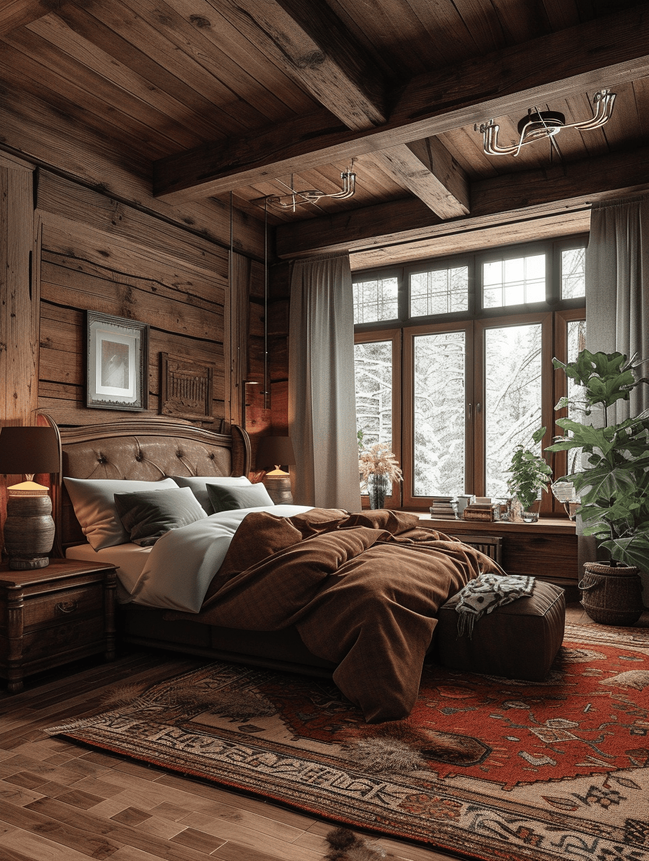 Homely rustic bedroom with quilted throws, adding a handcrafted touch